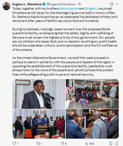 Statement on Ebola facility by Eugene Wamalwa. PHOTO/Screengrab by People Daily Digital/@EugeneLWamalwa/X