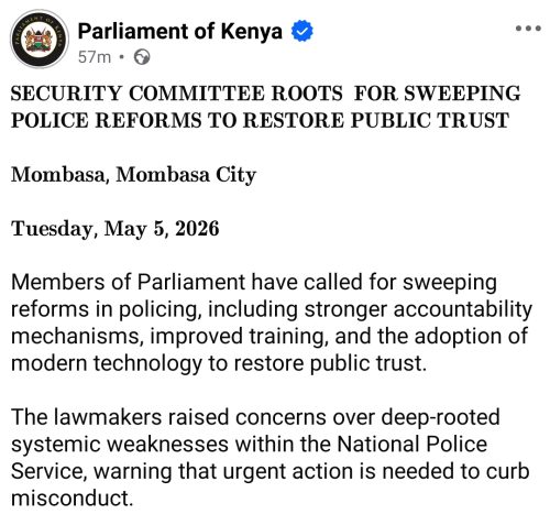 Parliament of Kenya report on Tuesday, May, 5 2026. PHOTO/Screengrab by People Daily Digital//https://www.facebook.com/ParliamentKE