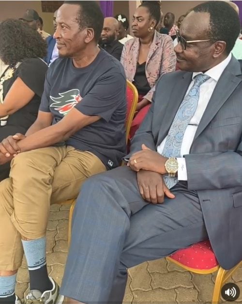 Education CS Migosi Ogamba together with Senator Richard Onyonka during his mothers funeral. PHOTO//Screengrab by People Daily/https://www.facebook.com/watch/dorice.aburi/