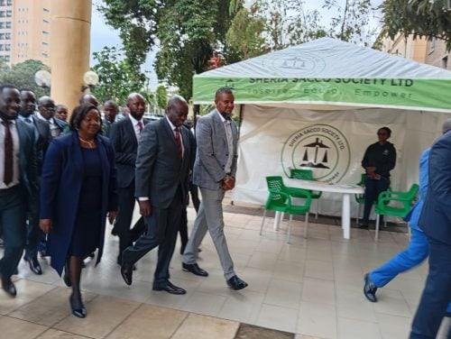 Former Deputy President Rigathi Gachagua with his wife Dorcas arrives at Milimani High Court on Wednesday, May 13, 2026.PHOTO/Zipporah Ngwatu
