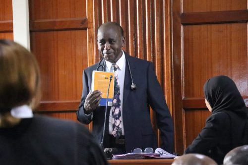 Doctor Daniel Gikonyo being sworn in for cross-examination before a three-judge bench on May 13, 2026.PHOTO/Zipporah Ngwatu