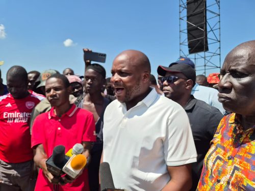 Jalas speaking during the preparations for the ODM Wabiro rally at Kirembe Grounds in Kisumu County. PHOTO/Viola Kosome
