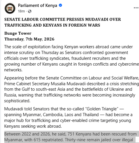 Part of the statement by the Parliament of Kenya on May 7, 2026. PHOTO/Screengrab by People Daily Digital/https://web.facebook.com/ParliamentKE/FB