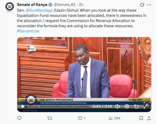 Uasin Gishu Senator Jackson Mandago speaking on the floor of the house on Thursday, May 7, 2026. PHOTO/Screengrab by People Daily Digital/@Senate_KE/X