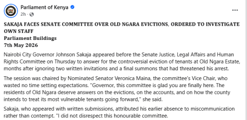 Parliament of Kenya statement on May 8, 2026. PHOTO/Screengrab by People Daily Digital/https://www.facebook.com/ParliamentKE/Facebook
