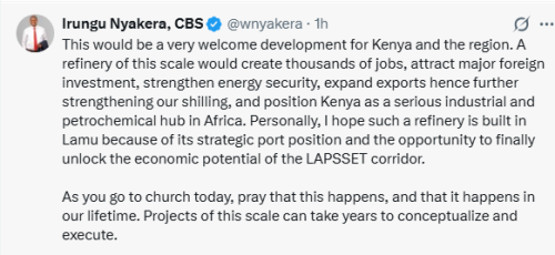Irungu Nyakera X post on Sunday, May 10, 2026. PHOTO/Screengrab by People Daily Digital/@wnyakera/X