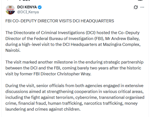 The Directorate of Criminal Investigations X post on May 10, 2026. PHOTO/Screengrab by People Daily Digital/@DCI_Kenya/X