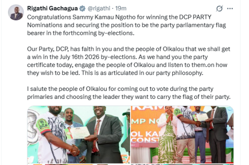  The Democracy for Citizens (DCP) party, Rigathi Gachagua's X post on Tueday, May 12, 2026. PHOTO/Screengrab by People Daily Digital/@rigathi/X