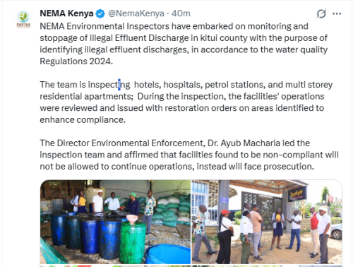 National Environment Management Authority (NEMA) X post on May 13, 2026. PHOTO/Screengrab by People Daily Digital/@NemaKenya/X
