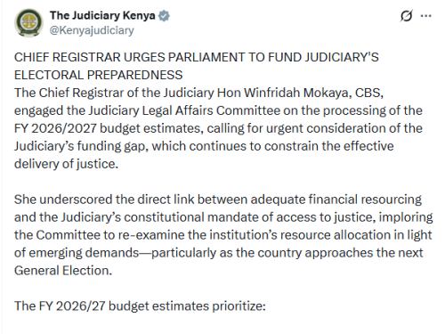 Statement by the Judiciary of Kenya on Wednesday, May 13, 2026. PHOTO/Screengrab by People Daily Digital/@Kenyajudiciary/X