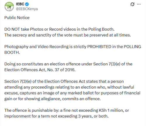 The Independent Electoral and Boundaries Commission (IEBC) X post on May 13, 2026. PHOTO/Screengrab by People Daily Digital/@IEBCKenya/X