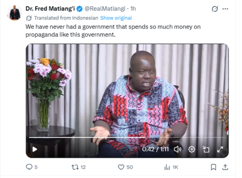 Statement by Fred Matiang'i on May 14, 2026. PHOTO/Screengrab by People Daily Digital/@RealMatiangi/X