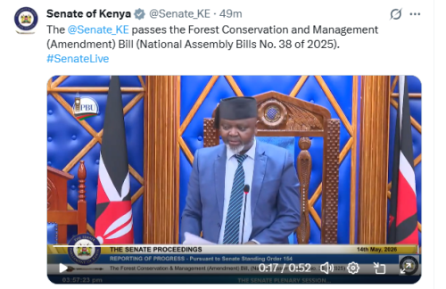 X statement by the Senate of Kenya on May 14, 2026. PHOTO/Screengrab by People Daily Digital/@Senate_KE/X