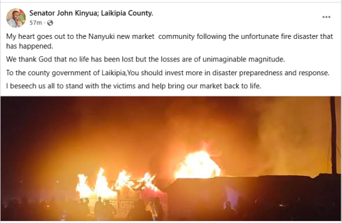 Laikipia Senator John Kinyua's post on Sunday, May 24, 2026. PHOTO/Screengrab by People Daily Digital/https://web.facebook.com/profile.php?id=100063620564658/Facebook