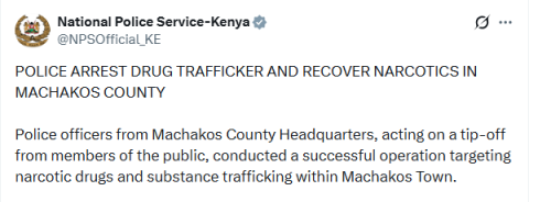 Statement by the NPS on Tuesday May 26, 2026. PHOTO/Screengrab by People Daily Digital/@NPSOfficial_KE/X