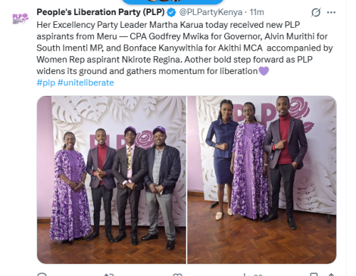 The People's Liberation Party's X post on Wednesday, May 27, 2026. PHOTO/Screengrab by People Daily Digital/@PLPartyKenya/X