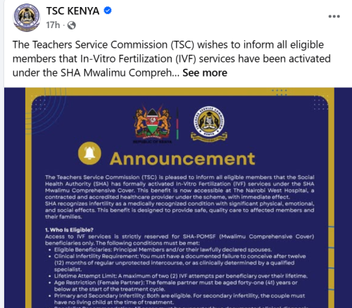 Teachers Service Commission (TSC) announcement on APril 30, 2026. PHOTO/Screengrab by People Daily Digital/https://web.facebook.com/profile.php?id=100068909722515/FB
