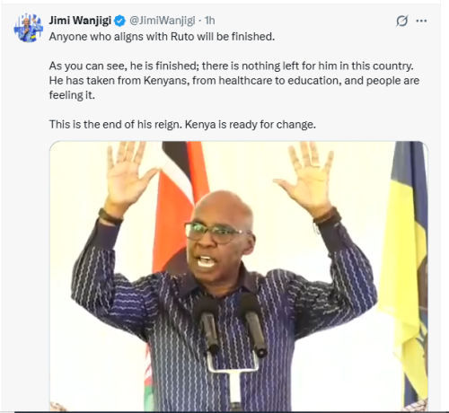 Safina Party leader and businessman Jimi Wanjigi post on X account on May 5, 2026. PHOTO/Screengrab by People Daily Digital/@JimiWanjigi/X
