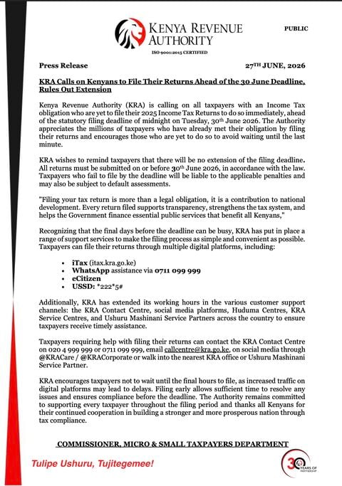 Statement on the tax filing deadline. PHOTO/Screengrab by People Daily Digital