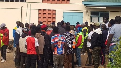 Embu County Boda Boda riders are demonstrating at the Embu County hospital mortuary. PHOTO/Brian Malila.