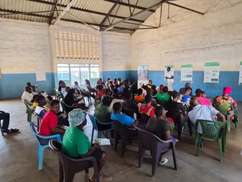 Participants follow presentations during a stakeholder engagement meeting in Manyatta, Kisumu County. PHOTO/Viola Kosome