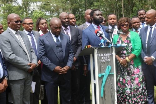 **A joint press briefing by MPs allied to the United Opposition and the Linda Mwananchi movement at Tamarind Hotel in Nairobi on Wednesday, June 3, 2026. The briefing was led by Nyandarua Senator John Methu. PHOTO//https://www.facebook.com/kalonzomusyoka