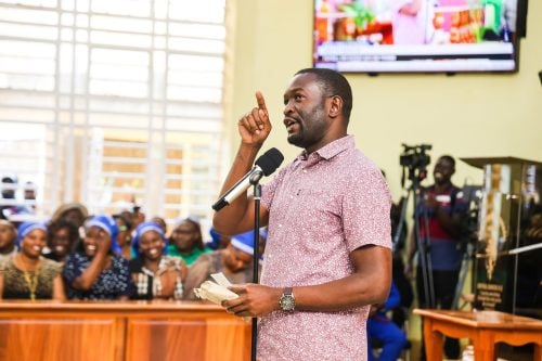 Nairobi Senator Edwin Sifuna addresses congregants at AIPCA Thika Cathedral during the Linda Mwananchi political tour. PHOTO/https://www.facebook.com/babuowinongili