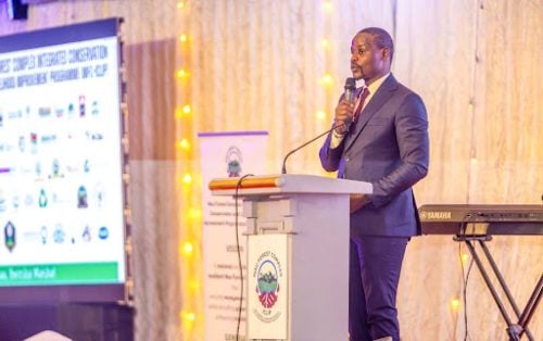 Environment and Climate Change PS Dr. Eng. Festus Ng’eno during his address at the Mau Forest Conservation fundraising dinner in Nairobi.  