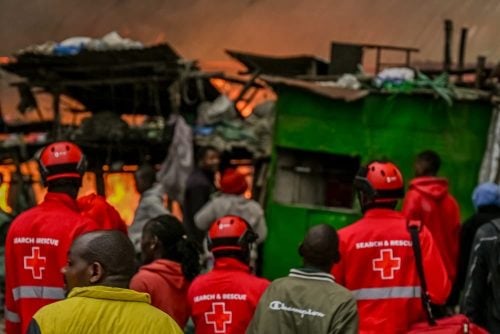 Emergency responders during the latest Gikomba Market fire on Sunday, June 21, 2026. PHOTO/@KenyaRedCross/X