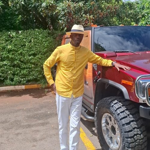Raila Odinga Jr stands next to his late father's restored Hummer. PHOTO/@RailaJunior/X