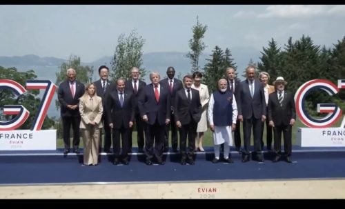 G7 leaders during a group photo. PHOTO/@MelissaLMRogers/X