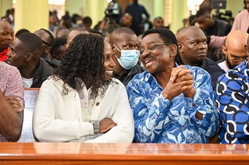 FOrmer LSK President Faith Odhiambo and Siaya Governor James Orengo during church service at Thika PHOTO/@FaithOdhiambo8/X