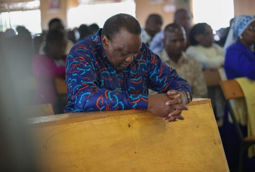 Uhuru Kenyatta during the church service at St. Anthony of Padua Catholic Church in Murram, Juja. PHOTO/@4thPresidentKE/X