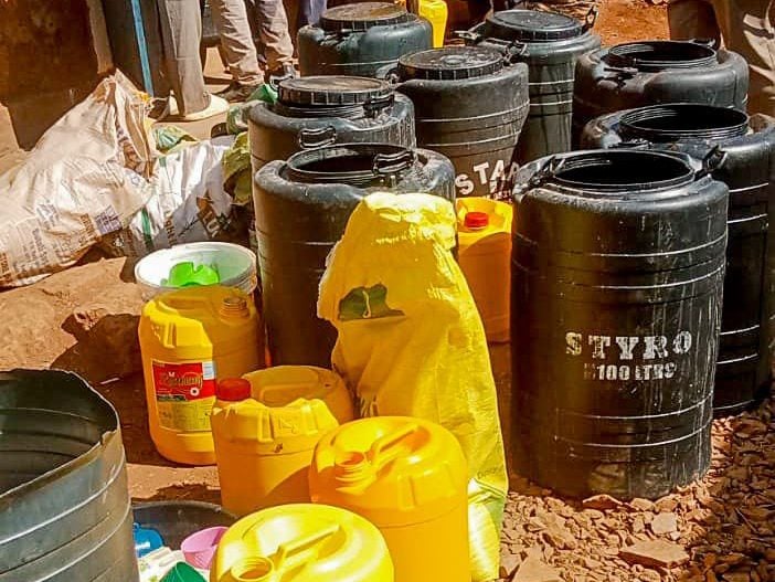 A crime scene after security team busted illicit brew. PHOTO/@NPSOfficial_KE/X