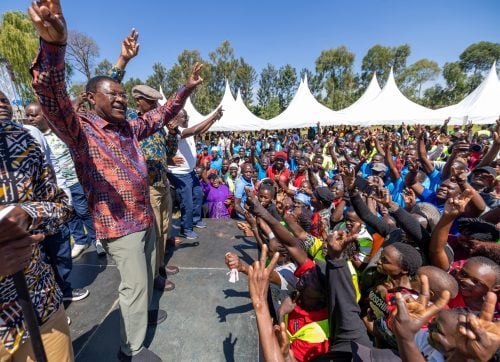 Speaker of National Assembly Moses Wetangula addresses Luanda residents in Vihiga county during fund drive to help Luanda Boda boda groups.
