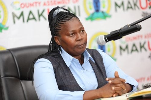 Makueni CECM nominee Sara Wayua Nzau before the County Assembly’s Appointments Committee. PHOTO/Faustine Kameti