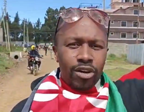 Martin Degwa speaks during demonstrations in Nanyuki. PHOTO/Screengrab by People Daily Digital/@Eastleighvoice/X