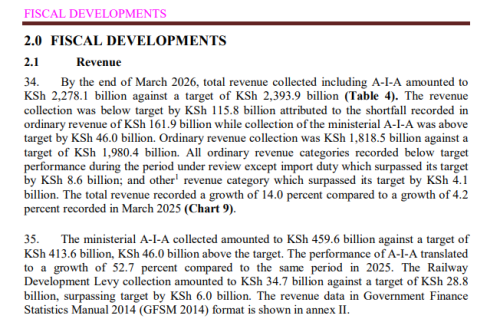 Part of the National Treasury report. PHOTO/Screengrab by People Daily Digital