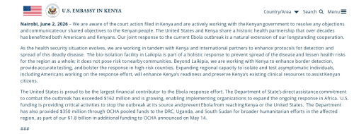 Statement on Ebola response efforts. PHOTO/Screengrab by People Daily Digital/US Embassy Kenya