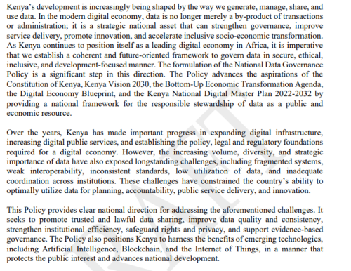 Part of the Foreword of the Draft Final National Data Governance Policy May 2026. PHOTO/Screengrab by People Daily Digital