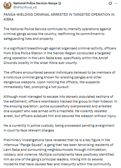 Statement on the arrest by the police. PHOTO/Screengrab by people daily digital/@NPSOfficial_KE/X