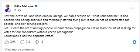 Statement by Millie Odhiambo. PHOTO/Screengrab by People Daily Digital/Facebook