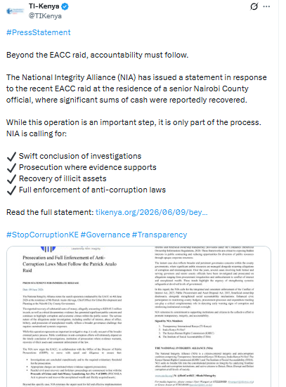 Statement on anti-corruption call. PHOTO/Screengrab by People Daily Digital/@TIKenya/X