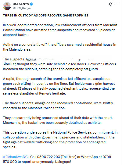 DCI statement on Marsabit arrests. PHOTO/Screengrab by People Daily Digital/@DCI_Kenya/X