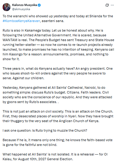 Statement on cathedral attack PHOTO/Screengrab by People Daily Digital/@skmusyoka/X