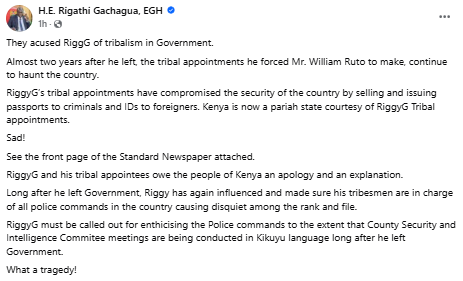 Statement on ID issuance. PHOTO/Screengrab from People Daily Digital/Rigathi Gachagua/Facebook