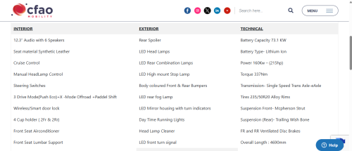 Some of the features and specifications of the Toyota bZ4X. PHOTO/Screengrab by People Daily Digital