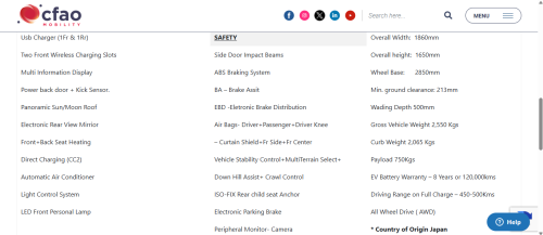 Some of the features and specifications of the Toyota bZ4X. PHOTO/Screengrab by People Daily Digital