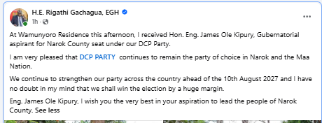 Statement on James Ole Kipury’s visit to Wamunyoro. PHOTO/Screengrab by People Daily Digital/Rigathi Gachagua/Facebook