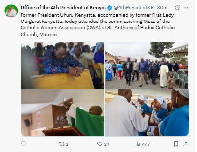 Statement on the CWA commissioning Mass at St. Anthony of Padua Catholic Church in Murram. PHOTO/Screengrab by People Daily Digital/@4thPresidentKE/X